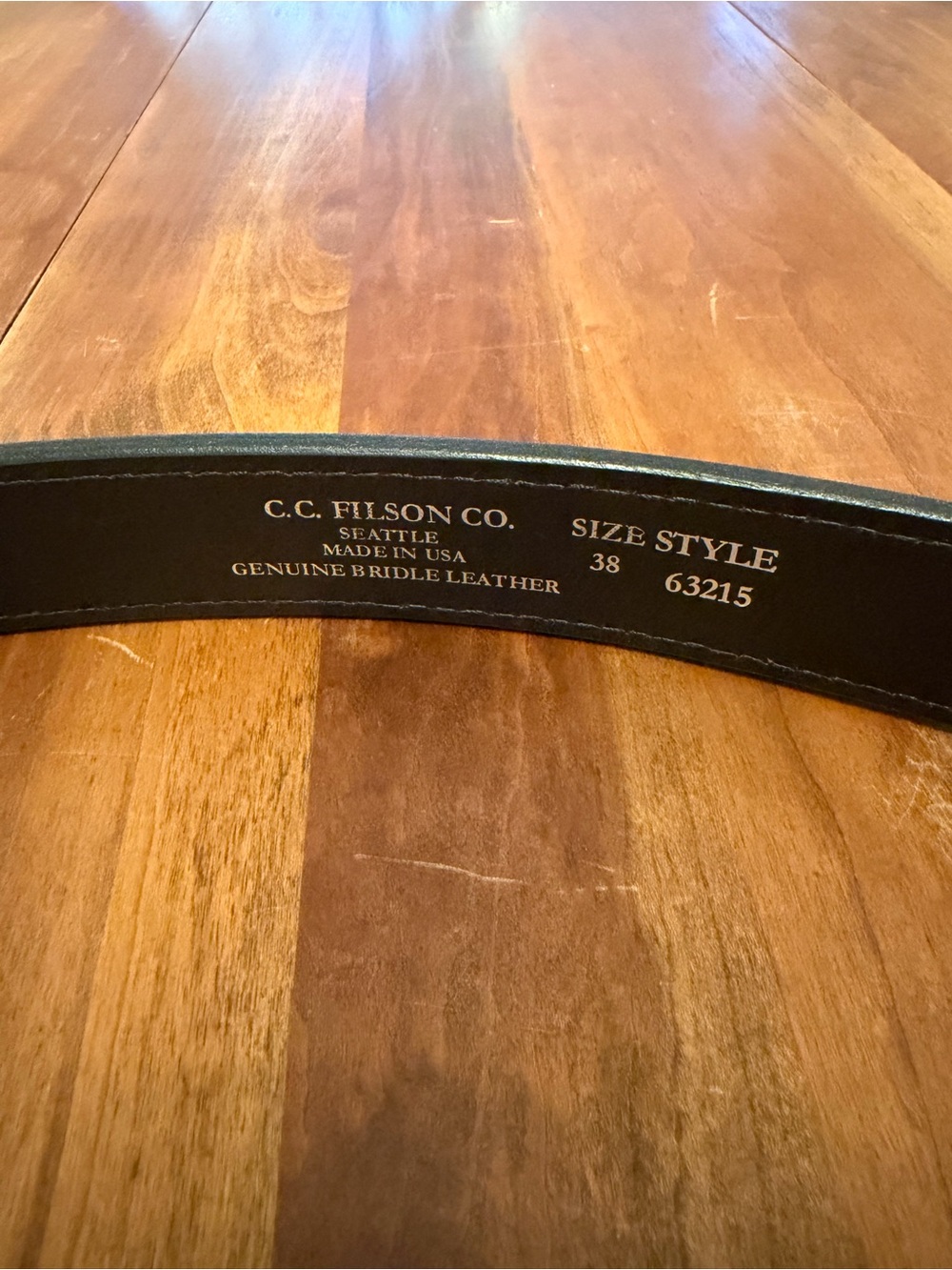 Filson Double Bridle Leather Belt Black Made in USA Size 38 Style 63215